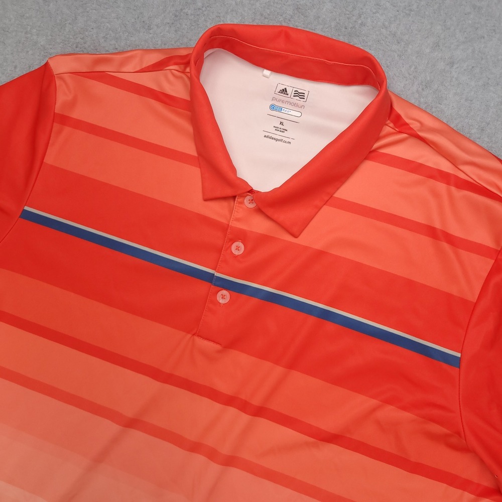 Adidas Puremotion Golf Shirt Men's‎ XL Orange Stripe Cool Max Polo Performance